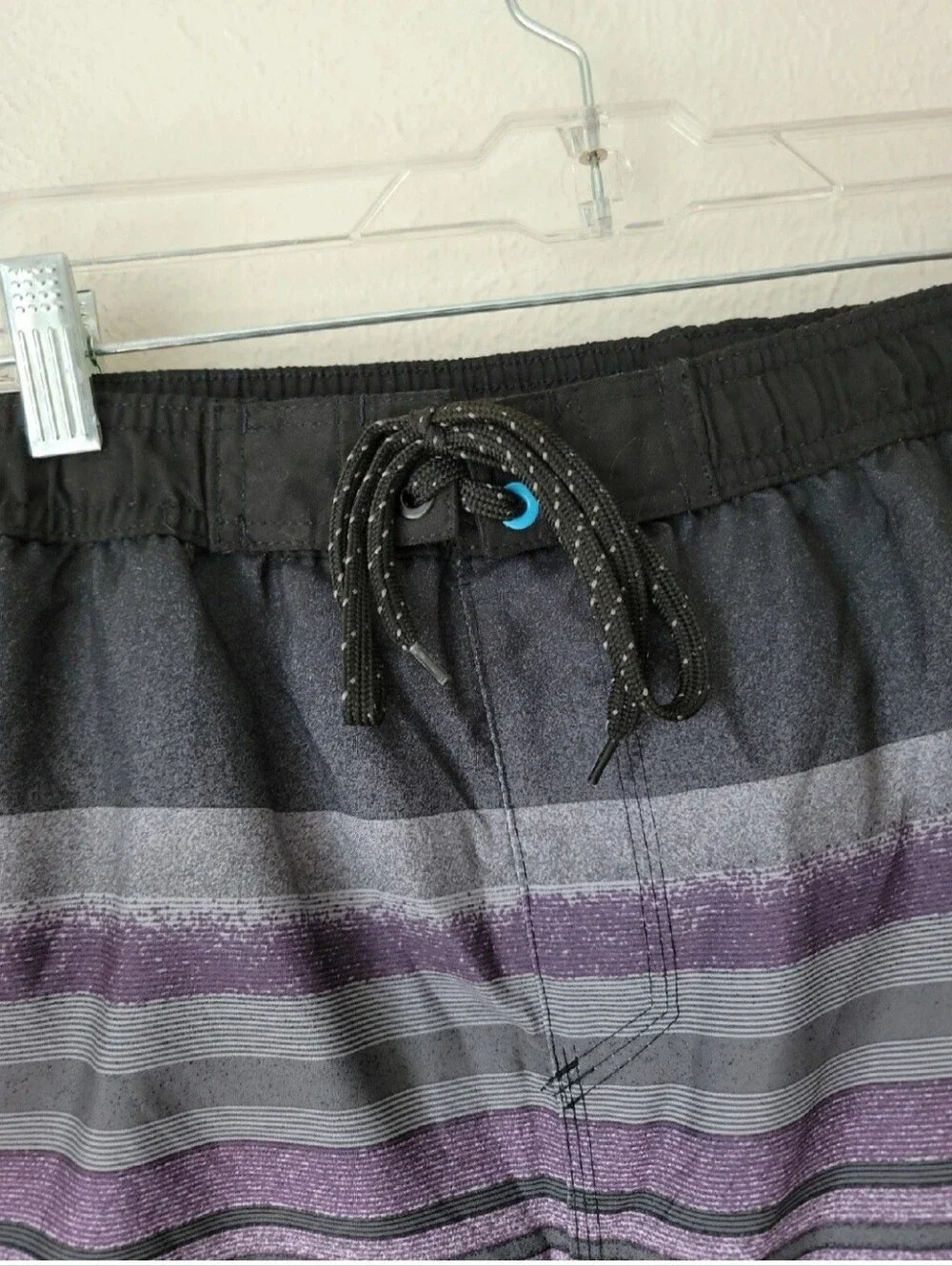 Burnside Men's Striped Swim Trunks - Black, Teal & Purple Nwt XL With Pockets